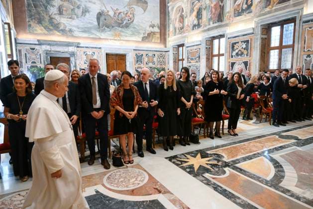 ITALY - POPE LEO XIV RECEIVES MEMBERS OF THE EUROPEAN PARLAMENT S DEMOGRAPHY INTERGROUP IN A PRIVATE AUDIENCE AT THE VATICAN - 2026 5 25 Italy, Rome, Vatican, 2026 5 25. Pope Leo XIV receives Members of the European Parliament s Demography Intergroup in a private audience at the Vatican EDITORIAL USE ONLY - NO BOOKS Copyright: xVATICANxMEDIAx