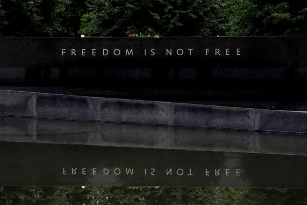Freedom Is Not Free is seen reflected at the Korean War Memorial on Memorial Day in Washington, DC on Monday, May 25, 2026.  WAP20260525338 BONNIExCASH