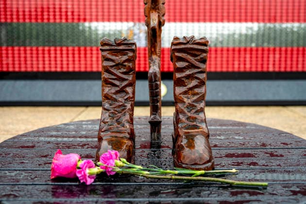 An art instillation from Veterans and Athletes United is seen outside the Lincoln Memorial on Memorial Day in Washington, DC on Monday, May 25, 2026.  WAP20260525300 BONNIExCASH