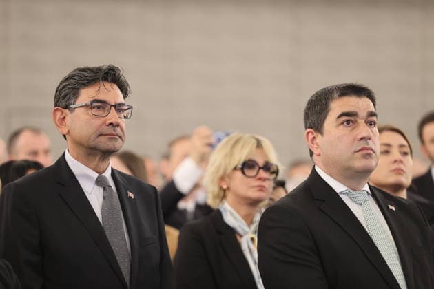 The 108th anniversary of the Republic of Azerbaijan celebrated in Georgia TBILISI, GEORGIA - MAY 25: Shalva Papuashvili (R), Speaker of the Parliament of Georgia, and Turkiye’s Ambassador to Tbilisi, Mustafa Turker Ari (L) attend an event hosted by Azerbaijan’s Ambassador to Tbilisi, Faik Guliyev (not seen), on the occasion of the 108th anniversary of the establishment of the Republic of Azerbaijan in Tbilisi, Georgia, on May 25, 2026. Davit Kachkachishvili Anadolu Tbilisi Georgia. Editorial use only. Please get in touch for any other usage.  Copyright: x2026xAnadoluxDavitxKachkachishvilix