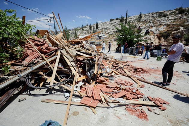 Israeli Demolition West Bank Family Displaced Eid Al-Adha A man stands and observes piles of debris and broken tiles following a home demolition in Nahhalin, occupied West Bank, on May 25, 2026. The demolition, carried out by Israeli forces who stated the structure was built without a permit, displaced an eight-member Palestinian family just two days before the Islamic holiday of Eid al-Adha. Bethlehem West Bank Palestinian Territories Copyright: xMosabxShawerx