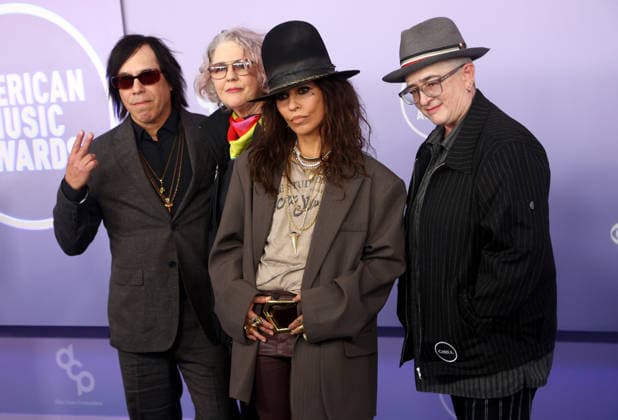Dawn Richardson, Roger Rocha, Linda Perry and Christa Hillhouse of 4 Non Blondes attend the 52nd annual American Music Awards at the MGM Grand Garden Arena in Las Vegas on Monday, May 25, 2026.  LAV20260525488 JAMESxATOA