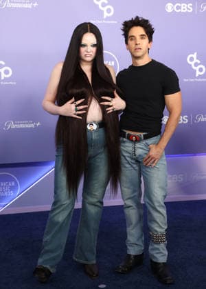 Megan Stalter and Paul W. Downs attend the 52nd annual American Music Awards at the MGM Grand Garden Arena in Las Vegas on Monday, May 25, 2026.  LAV20260525506 JAMESxATOA