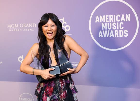 Rei Ami of Huntrix, winner of the Song of the Year award for Golden, appears backstage on the winners walk during the 52nd annual American Music Awards at the MGM Grand Garden Arena in Las Vegas on Monday, May 25, 2026.  LAV20260525560 JAMESxATOA