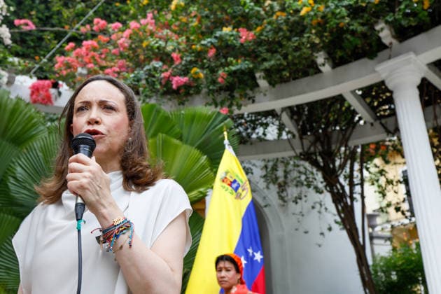 Maria Corina Machado visits Panama PANAMA CITY, PANAMA - MAY 25: Venezuelan opposition leader and winner of the Nobel Peace Prize Maria Corina Machado gives a speech as she arrives to the National Assembly in Panama City, Panama on May 25, 2026. Machado who is announced her candidacy for the presidency of Venezuela, is visiting Panama as part of a regional tour, during which she is set to meet with members of the Venezuelan diaspora and Panamanian President Jose Raul Mulino. Daniel Gonzalez Anadolu Panama City Panama. Editorial use only. Please get in touch for any other usage.  Copyright: x2026xAnadoluxDanielxGonzalezx