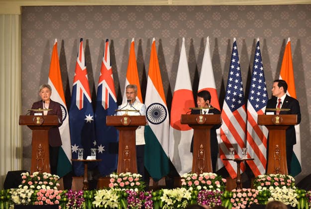 Wong - Jaishankar - Motegi - Rubio joint press conference in New Delhi NEW DELHI, INDIA - MAY 26: From (L-R) Australian Foreign Minister Penny Wong, Indian Minister of External Affairs Subrahmanyam Jaishankar, Japanese Foreign Minister Toshimitsu Motegi, and US Secretary of State Marco Rubio, attend a joint press conference following the Quad Foreign Ministers Meeting at the Hyderabad House, in New Delhi, India on May 26, 2026. Imtiyaz Khan Anadolu New Delhi India. Editorial use only. Please get in touch for any other usage.  Copyright: x2026xAnadoluxImtiyazxKhanx