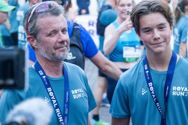 Royal Run In Copenhagen King Frederik X of Denmark and Prince Vincent of Denmark speak to the media after participating in the Royal Run in Copenhagen, Denmark, on May 25, 2026. This is the eighth time the Royal Run is held across the country. Royal Run 2026 has the highest number of registered participants ever, with 112,450 registered in the five host cities. Copenhagen Denmark  Copyright: xKristianxTuxenxLadegaardxBergx originalFilename: 1077901055st.jpg