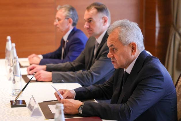 RUSSIA, MOSCOW - MAY 26, 2026: Russian Security Council Secretary Sergei Shoigu (front) during a bilateral meeting with Belarusian Security Council Secretary Volfovich (not pictured) on the sidelines of a meeting of the Committee of Security Council Secretaries of the Collective Security Treaty Oranisation (CSTO). Artyom Geodakyan TASS  93053405