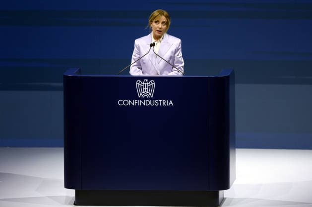IPA85085727 - Rome, May 26, 2026: Giorgia Meloni speaks at the Confindustria Public Assembly at the Rome Convention Center La Nuvola in Rome s Eur district. In her speech in front of Italian entrepreneurs, the Prime Minister addresses the issues of industrial policy, competitiveness of the national production system, energy transition and Italy s role in the European and international economic scenario, recalling the need to strengthen investment, employment and dialogue between government and business.  Copyright: xmarcoxiacobuccix xmarcoxiacobuccix 85085727