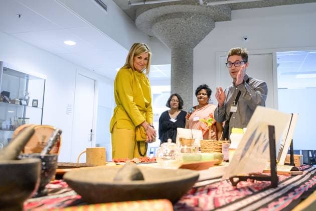 Leiden, The Netherlands, 2026-05-26 11:38:28 LEIDEN, 26-05-2026, KITLV Queen Maxima visits the Royal Institute of Language, Land and Ethnology (KITLV) in Leiden. This year, the KITLV celebrates its 175th anniversary. PHOTO: NLBeeld Patrick van Emst Credit: NL Beeld Patrick van Emst  Copyright: xx x
