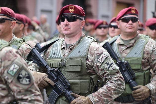 Georgia marks 108th anniversary of the founding of the republic TBILISI, GEORGIA - MAY 26: Georgian Army Soldiers attend the military parade to mark the 108th anniversary of the founding of the Republic of Georgia, in Tbilisi, Georgia on May 26, 2026. Davit Kachkachishvili Anadolu Tbilisi Georgia. Editorial use only. Please get in touch for any other usage.  Copyright: x2026xAnadoluxDavitxKachkachishvilix