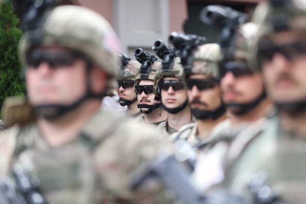 Georgia marks 108th anniversary of the founding of the republic TBILISI, GEORGIA - MAY 26: Georgian Army Soldiers attend the military parade to mark the 108th anniversary of the founding of the Republic of Georgia, in Tbilisi, Georgia on May 26, 2026. Davit Kachkachishvili Anadolu Tbilisi Georgia. Editorial use only. Please get in touch for any other usage.  Copyright: x2026xAnadoluxDavitxKachkachishvilix