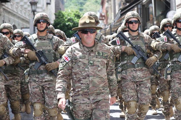Georgia marks 108th anniversary of the founding of the republic TBILISI, GEORGIA - MAY 26: Georgian Army Soldiers attend the military parade to mark the 108th anniversary of the founding of the Republic of Georgia, in Tbilisi, Georgia on May 26, 2026. Davit Kachkachishvili Anadolu Tbilisi Georgia. Editorial use only. Please get in touch for any other usage.  Copyright: x2026xAnadoluxDavitxKachkachishvilix