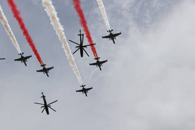 Georgia marks 108th anniversary of the founding of the republic TBILISI, GEORGIA - MAY 26: Georgian Army aircrafts perform a demonstrative flight during the military parade to mark the 108th anniversary of the founding of the Republic of Georgia, in Tbilisi, Georgia on May 26, 2026. Davit Kachkachishvili Anadolu Tbilisi Georgia. Editorial use only. Please get in touch for any other usage.  Copyright: x2026xAnadoluxDavitxKachkachishvilix