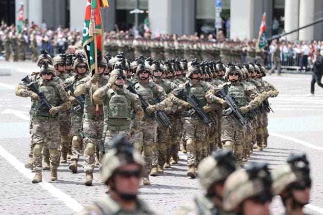 Georgia marks 108th anniversary of the founding of the republic TBILISI, GEORGIA - MAY 26: Georgian Army Soldiers attend the military parade to mark the 108th anniversary of the founding of the Republic of Georgia, in Tbilisi, Georgia on May 26, 2026. Davit Kachkachishvili Anadolu Tbilisi Georgia. Editorial use only. Please get in touch for any other usage.  Copyright: x2026xAnadoluxDavitxKachkachishvilix