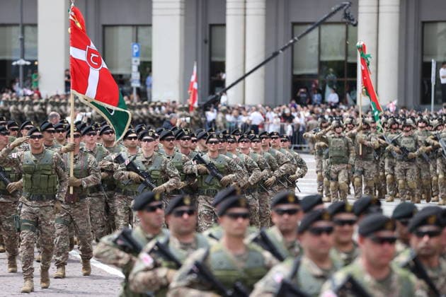 Georgia marks 108th anniversary of the founding of the republic TBILISI, GEORGIA - MAY 26: Georgian Army Soldiers attend the military parade to mark the 108th anniversary of the founding of the Republic of Georgia, in Tbilisi, Georgia on May 26, 2026. Davit Kachkachishvili Anadolu Tbilisi Georgia. Editorial use only. Please get in touch for any other usage.  Copyright: x2026xAnadoluxDavitxKachkachishvilix