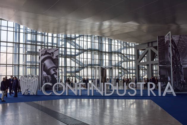 May 26, 2026, Rome, Rome, Italy: The Confindustria logo displayed inside the Roma Convention Center La Nuvola during the Annual Assembly on May 26, 2026. Rome Italy - ZUMAn299 20260526_zip_n299_033 Copyright: xVincenzoxNuzzolesex