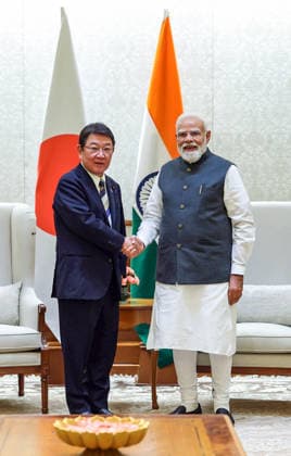 RECORD DATE NOT STATED Japan FM Toshimitsu Motegi meets PM Modi New Delhi, May 26 (ANI): Minister for Foreign Affairs of Japan, Toshimitsu Motegi meets Prime Minister Narendra Modi, in New Delhi on Tuesdasy. (@narendramodi X ANI Photo) NEW DELHI Delhi India Copyright: xANIx ANI_20260526325