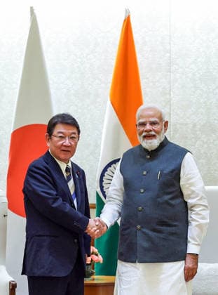 RECORD DATE NOT STATED Japan FM Toshimitsu Motegi meets PM Modi New Delhi, May 26 (ANI): Minister for Foreign Affairs of Japan, Toshimitsu Motegi meets Prime Minister Narendra Modi, in New Delhi on Tuesdasy. (@narendramodi X ANI Photo) NEW DELHI Delhi India Copyright: xANIx ANI_20260526328
