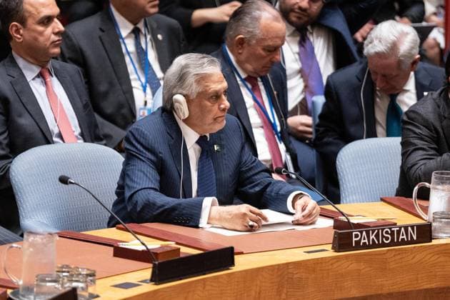 May 26, 2026, New York, New York, USA: Mohammad Ishaq Dar, Deputy Prime Minister and Minister for Foreign Affairs of Pakistan attends Security Council meeting on Upholding the purposes and principles of the UN Charter and strengthening the UN-centered international system at UN Headquarters in New York, NY on May 26, 2026. China organized this meeting as it is a President of Security Council for the month of May. New York USA  - ZUMAr339 20260526_znp_r339_021 Copyright: xLevxRadinx