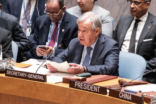 May 26, 2026, New York, New York, USA: Secretary-General Antonio Guterres speaks during the Security Council meeting on Upholding the purposes and principles of the UN Charter and strengthening the UN-centered international system at UN Headquarters in New York, NY on May 26, 2026. China organized this meeting as it is a President of Security Council for the month of May. New York USA  - ZUMAr339 20260526_znp_r339_022 Copyright: xLevxRadinx