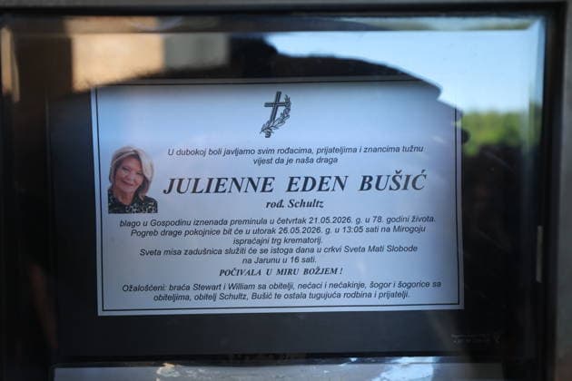 Funeral of Julienne Eden Busic Family members, friends and public figures attend the last farewell for Julienne Eden Busic at the Mirogoj Crematorium in Zagreb, Croatia, on May 26, 2026. Busic, a Croatian-American writer and translator, died on May 21 at the age of 77.  SlavkoxMidzor PIXSELL