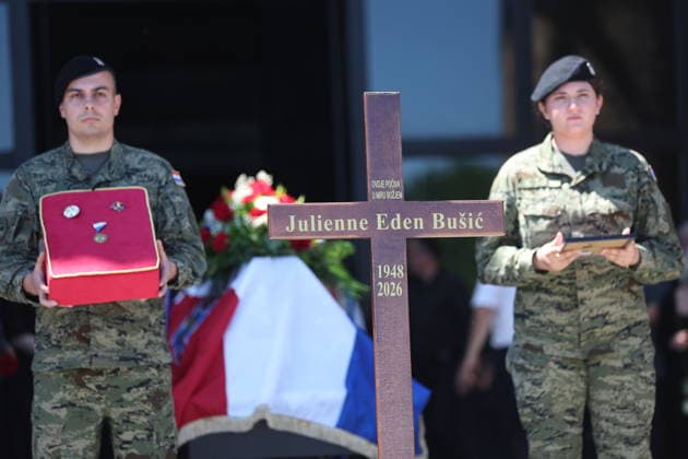 Funeral of Julienne Eden Busic Family members, friends and public figures attend the last farewell for Julienne Eden Busic at the Mirogoj Crematorium in Zagreb, Croatia, on May 26, 2026. Busic, a Croatian-American writer and translator, died on May 21 at the age of 77.  SlavkoxMidzor PIXSELL