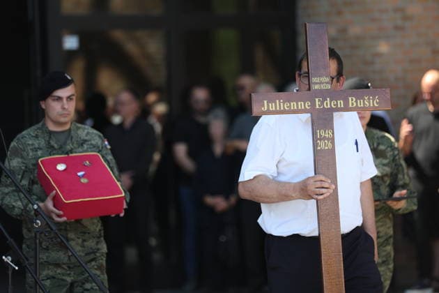 Funeral of Julienne Eden Busic Family members, friends and public figures attend the last farewell for Julienne Eden Busic at the Mirogoj Crematorium in Zagreb, Croatia, on May 26, 2026. Busic, a Croatian-American writer and translator, died on May 21 at the age of 77.  SlavkoxMidzor PIXSELL