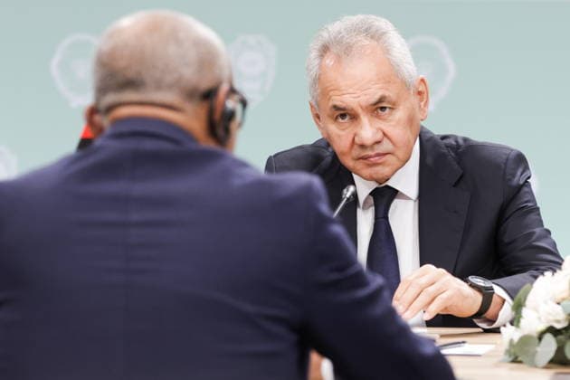 RUSSIA, MOSCOW REGION - MAY 26, 2026: Russian Security Council Secretary Sergei Shoigu during a meeting with Minister of National Defence of the Republic of Angola, Lucio Goncalves Amaral on the sidelines of the 1st International Security Forum. Mikhail Sinitsyn TASS  93064045