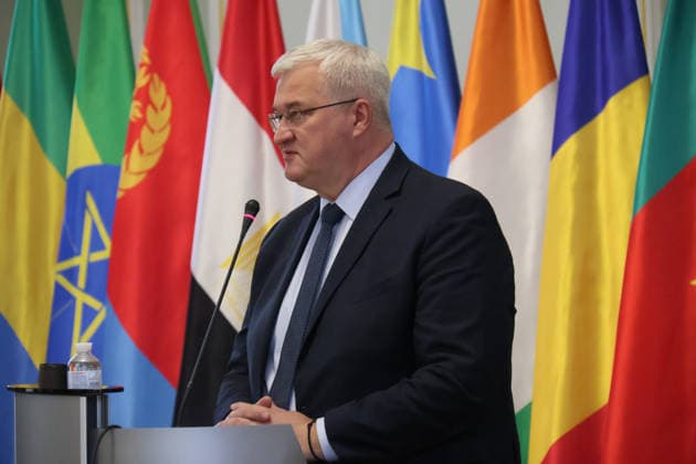 RECORD DATE NOT STATED Ukrainian Foreign Minister Andrii Sybiha delivers a speech during the forum Ukraine–Africa: Past, Present and Future of Relations, organized to mark Africa Day 2026 in Ukraine at the Hennadii Udovenko Diplomatic Academy of Ukraine under the Ministry of Foreign Affairs, Kyiv, Ukraine, on May 26, 2026 (Photo by Pavlo Bahmut Ukrinform) Forum Ukraine–Africa Past, Present and Future of Relations held in Kyiv  Copyright: xPavloxBahmutx