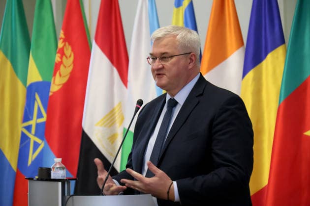 RECORD DATE NOT STATED Ukrainian Foreign Minister Andrii Sybiha delivers a speech during the forum Ukraine–Africa: Past, Present and Future of Relations, organized to mark Africa Day 2026 in Ukraine at the Hennadii Udovenko Diplomatic Academy of Ukraine under the Ministry of Foreign Affairs, Kyiv, Ukraine, on May 26, 2026 (Photo by Pavlo Bahmut Ukrinform) Forum Ukraine–Africa Past, Present and Future of Relations held in Kyiv  Copyright: xPavloxBahmutx
