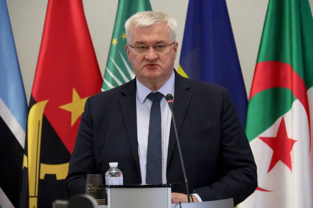 Forum Ukraine Africa Past, Present and Future of Relations held in Kyiv Ukrainian Foreign Minister Andrii Sybiha delivers a speech during the forum Ukraine Africa: Past, Present and Future of Relations, organized to mark Africa Day 2026 in Ukraine at the Hennadii Udovenko Diplomatic Academy of Ukraine under the Ministry of Foreign Affairs, Kyiv, Ukraine, on May 26, 2026, Credit:Pavlo Bahmut Ukrinform Avalon Ukraine, Kyiv  Copyright: xPavloxBahmutx xUkrinformx xAvalonx 1105811973