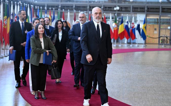 The 8th EU-Albania Accession Conference in Brussels BRUSSELS, BELGIUM - MAY 26: Albanian Prime Minister Edi Rama (R) attends the 8th EU-Albania Accession Conference in Brussels, Belgium, on May 26, 2026. Dursun Aydemir Anadolu Brussels Belgium. Editorial use only. Please get in touch for any other usage.  Copyright: x2026xAnadoluxDursunxAydemirx