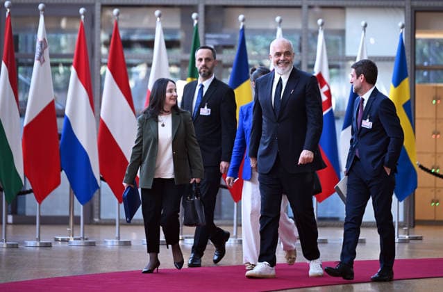 The 8th EU-Albania Accession Conference in Brussels BRUSSELS, BELGIUM - MAY 26: Albanian Prime Minister Edi Rama (2nd R) attends the 8th EU-Albania Accession Conference in Brussels, Belgium, on May 26, 2026. Dursun Aydemir Anadolu Brussels Belgium. Editorial use only. Please get in touch for any other usage.  Copyright: x2026xAnadoluxDursunxAydemirx