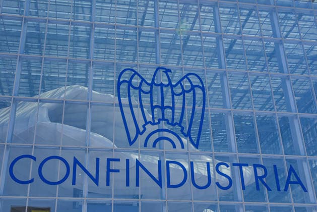 Italian institutional, political, and trade union leaders gather for the Confindustria Annual Assembly in Rome The Confindustria logo displayed on the exterior glass of the Roma Convention Center La Nuvola . Rome Italy Copyright: xVincenzoxNuzzolesex xSOPAxImagesx vnuzzolese_2026_05_26_43