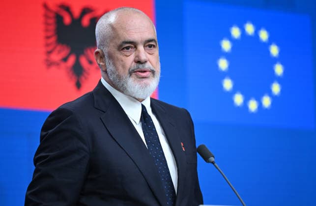The 8th EU-Albania Accession Conference in Brussels BRUSSELS, BELGIUM - MAY 26: Albanian Prime Minister Edi Rama, Deputy Minister for European Affairs of the Republic of Cyprus Marilena Raouna, and European Commissioner for Enlargement Marta Kos hold a joint press conference after attending the 8th EU-Albania Accession Conference in Brussels, Belgium, on May 26, 2026. Dursun Aydemir Anadolu Brussels Belgium. Editorial use only. Please get in touch for any other usage.  Copyright: x2026xAnadoluxDursunxAydemirx