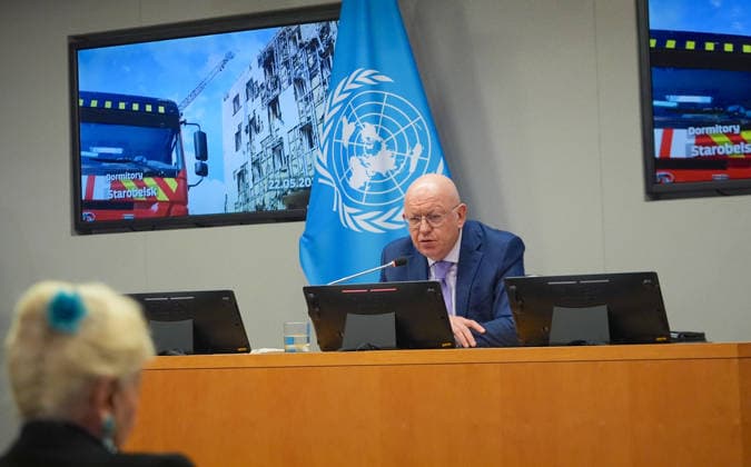 Russian Ambassador Nebenzia briefs the press at the UN NEW YORK CITY, UNITED STATES - MAY 26: Russian Ambassador Vassily Nebenzia, Permanent Representative of the Russian Federation to the United Nations, briefs the press, on May 26, 2026, in New York, U.S. Selcuk Acar Anadolu New York United States. Editorial use only. Please get in touch for any other usage.  Copyright: x2026xAnadoluxSelcukxAcarx