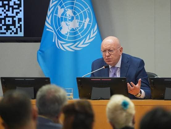 Russian Ambassador Nebenzia briefs the press at the UN NEW YORK CITY, UNITED STATES - MAY 26: Russian Ambassador Vassily Nebenzia, Permanent Representative of the Russian Federation to the United Nations, briefs the press, on May 26, 2026, in New York, U.S. Selcuk Acar Anadolu New York United States. Editorial use only. Please get in touch for any other usage.  Copyright: x2026xAnadoluxSelcukxAcarx