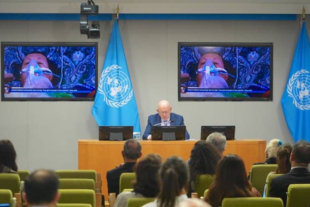 Russian Ambassador Nebenzia briefs the press at the UN NEW YORK CITY, UNITED STATES - MAY 26: Russian Ambassador Vassily Nebenzia, Permanent Representative of the Russian Federation to the United Nations, briefs the press, on May 26, 2026, in New York, U.S. Selcuk Acar Anadolu New York United States. Editorial use only. Please get in touch for any other usage.  Copyright: x2026xAnadoluxSelcukxAcarx