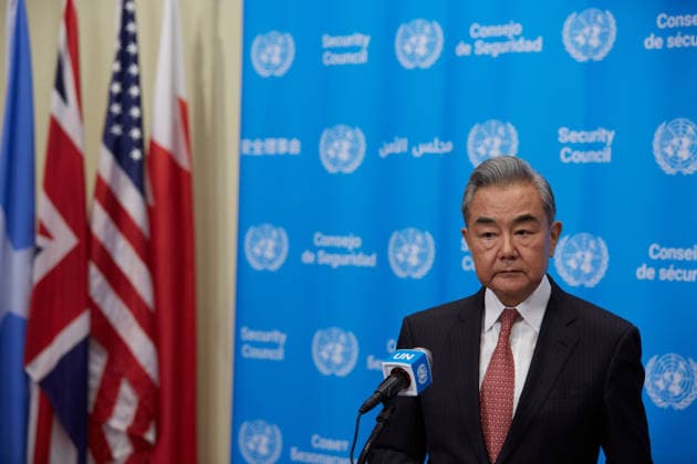 May 26, 2026, New York, New York, USA: Chinese Foreign Minister WANG YI speaks to reporters during a press encounter at the Security Council stakeout at U.N. Headquarters. New York USA - ZUMA 20260526_mda_s237_347 Copyright: xMarkxJxSullivanx