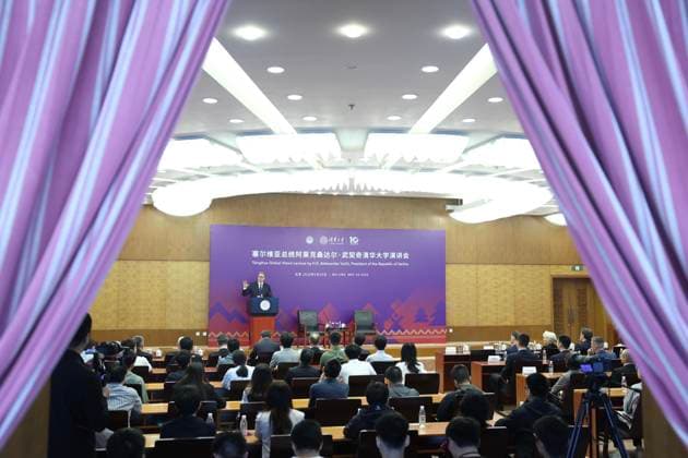 BEIJING, CHINA - MAY 26: Serbian President Aleksandar Vucic delivers a speech while visiting Tsinghua University on May 26, 2026 in Beijing, China. Vucic is on a state visit to China from May 24 to 28.  Copyright: xChinaxNewsxServicex 111644205057