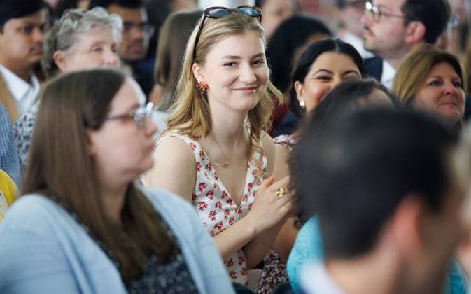 Crown Princess Elisabeth pictured during the Class of 2026 graduation ceremony in Harvard Kennedy School, Harvard University, in Cambridge, USA, Wednesday 27 May 2026.  BENOITxDOPPAGNE 175166049