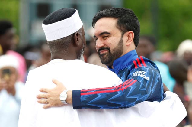 New York City Mayor Zohran Kwame Mamdani participates in Eid al-Adha prayers at Macombs Dam Park on Wednesday, May 27 2026 in New York City. Eid al-Adha, also known as the Festival of Sacrifice, is the second major Islamic festival of the year.  NYP20260527108 JOHNxANGELILLO