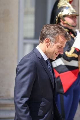 Paris, France le 27 mai 2026 - Le President de la Republique Emmanuel Macron recoit M. Milojko Spajic, Premier ministre du Montenegro au Palais de l Elysee - The President of the Republic Emmanuel Macron receives Mr. Milojko Spajic, Prime Minister of Montenegro at the Elysee Palace  Copyright: xSebastienxTOUBONx