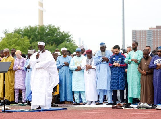New York City Mayor Zohran Kwame Mamdani participates in Eid al-Adha prayers at Macombs Dam Park on Wednesday, May 27 2026 in New York City. Eid al-Adha, also known as the Festival of Sacrifice, is the second major Islamic festival of the year.  NYP20260527110 JOHNxANGELILLO