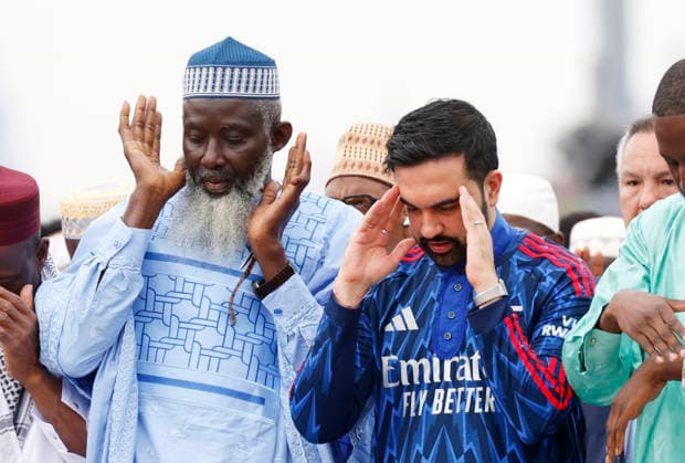 New York City Mayor Zohran Kwame Mamdani participates in Eid al-Adha prayers at Macombs Dam Park on Wednesday, May 27 2026 in New York City. Eid al-Adha, also known as the Festival of Sacrifice, is the second major Islamic festival of the year.  NYP20260527111 JOHNxANGELILLO