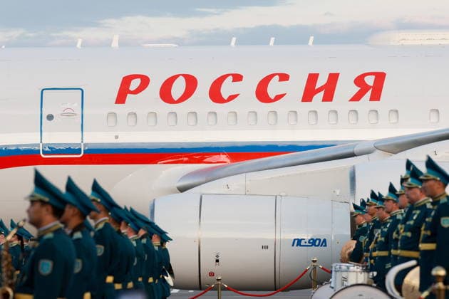 KAZAKHSTAN, ASTANA - MAY 27, 2026: An aircraft carrying Russia s President Putin arrives at Nursultan Nazarbayev International Airport. The Russian president arrived in Kazakhstan on a state visit. Alexander Shcherbak TASS  93101140