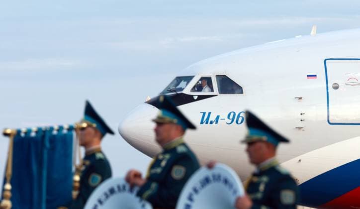 Kazakhstan Russia 9174627 27.05.2026 The Ilyushin Il-96-300 plane carrying Russian President Vladimir Putin is seen at Nursultan Nazarbayev International Airport in Astana, Kazakhstan. Alexander Shcherbak Sputnik Astana Kazakhstan  Copyright: xAlexanderxShcherbakx