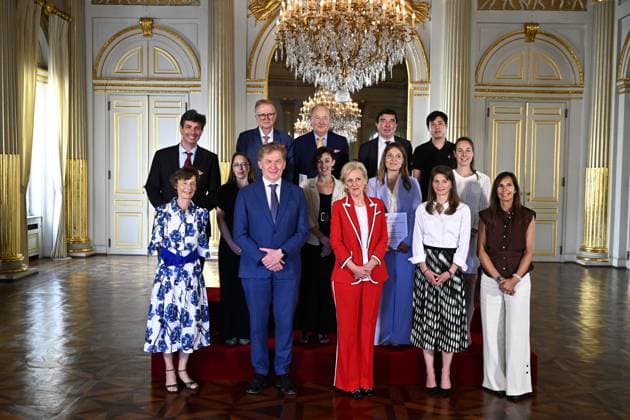 Princess Astrid of Belgium poses for a group photo at the presentation of the scientific prizes for the year 2026 of the Queen Elisabeth Medical Foundation (FMRE - GSKE), in Brussels, on Wednesday 27 May 2026. Academic session of the Queen Elisabeth Medical Foundation and presentation of the Foundation s scientific prizes for the year 2026. The scientific prizes aim to support Belgian researchers in the field of neuroscience. Several projects have been selected by the Foundation s Board of Directors on the proposal of its Scientific Committee.  JASPERxJACOBS 175186061