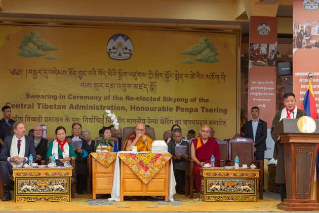 May 27, 2026, Dharamshala, Himachal Pradesh, India: Newly re-elected Sikyong Penpa Tsering addressing the tibetan in exile and tibetan followers during Swearing-in Ceremony of the re-elected Sikyong of the Central Tibetan Administration (CTA) Penpa Tsering at Tsugla Khang Temple, Mcleodganj, Dharamshala on Wednesday. Tibetan Spiritual Leader the Dalai Lama also present on this occasion...NOTE; EDITORIAL USE ONLY. Dharamshala India  - ZUMAb235 20260527_zip_b235_012 Copyright: xShaileshxBhatnagarx